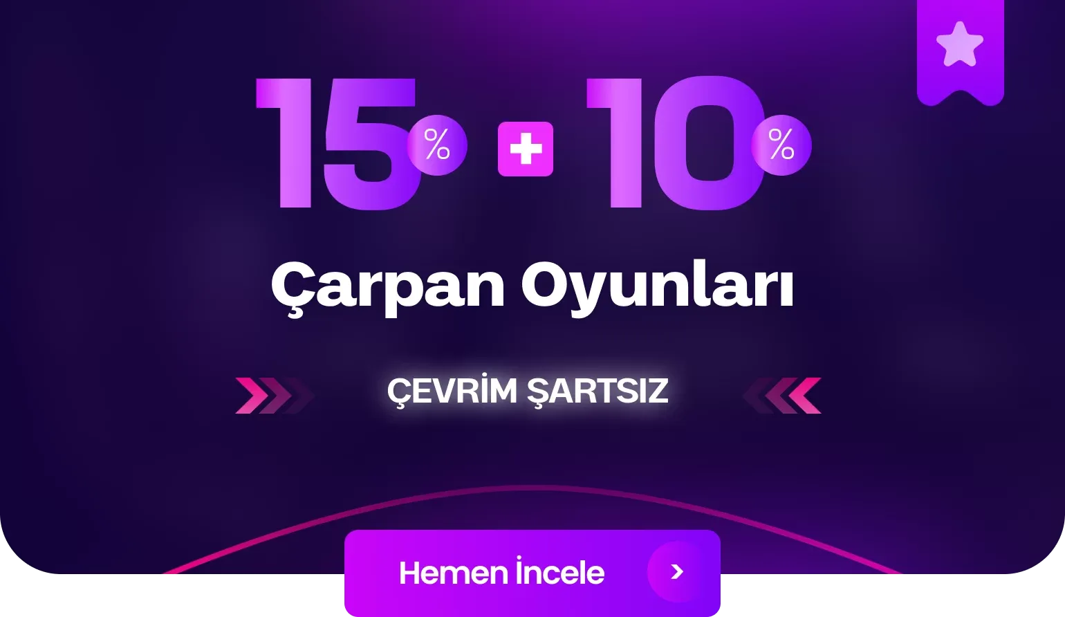 Çevrimsiz Çarpan Oyunları İçin %15 + %10 Bonus